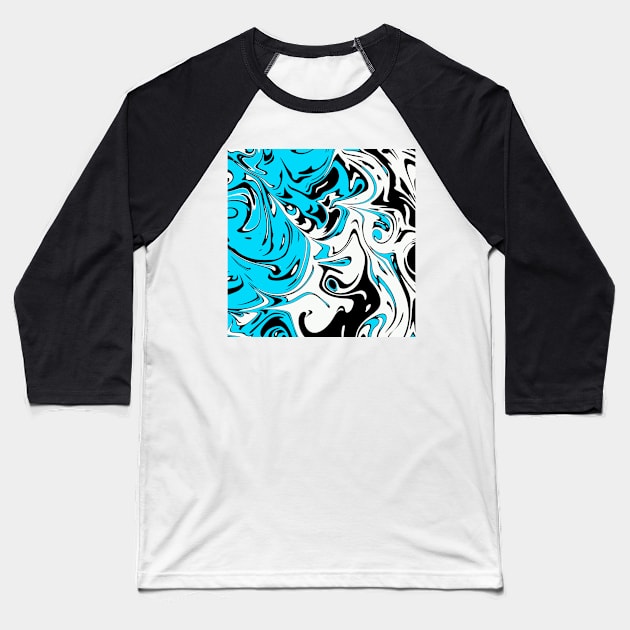 Aqua white black Liquid Abstract Art Baseball T-Shirt by Tshirtstory